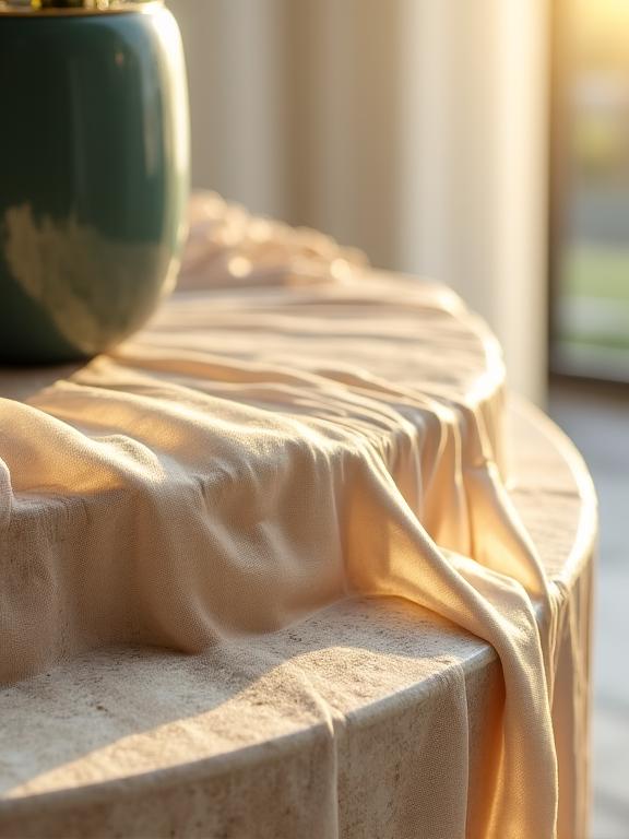 Interno elegante con tessuti in seta e dettagli in marmo