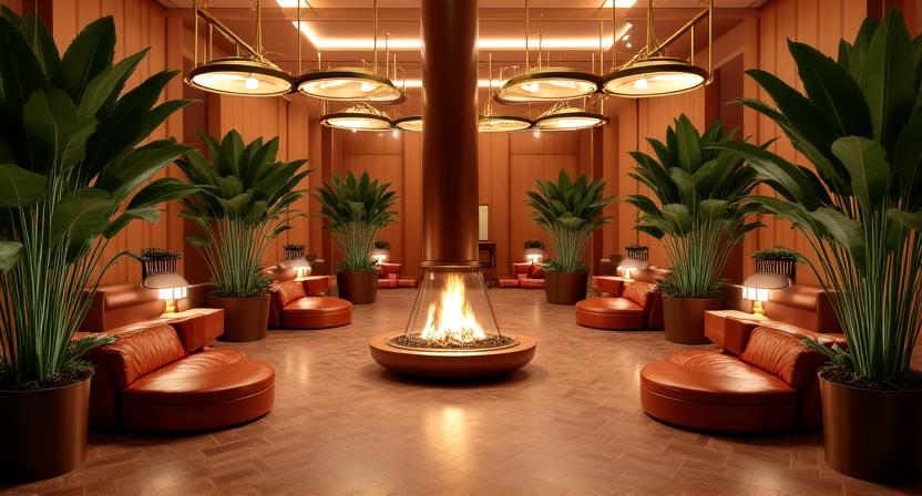 Spazio lounge di un hotel di design con illuminazione soffusa