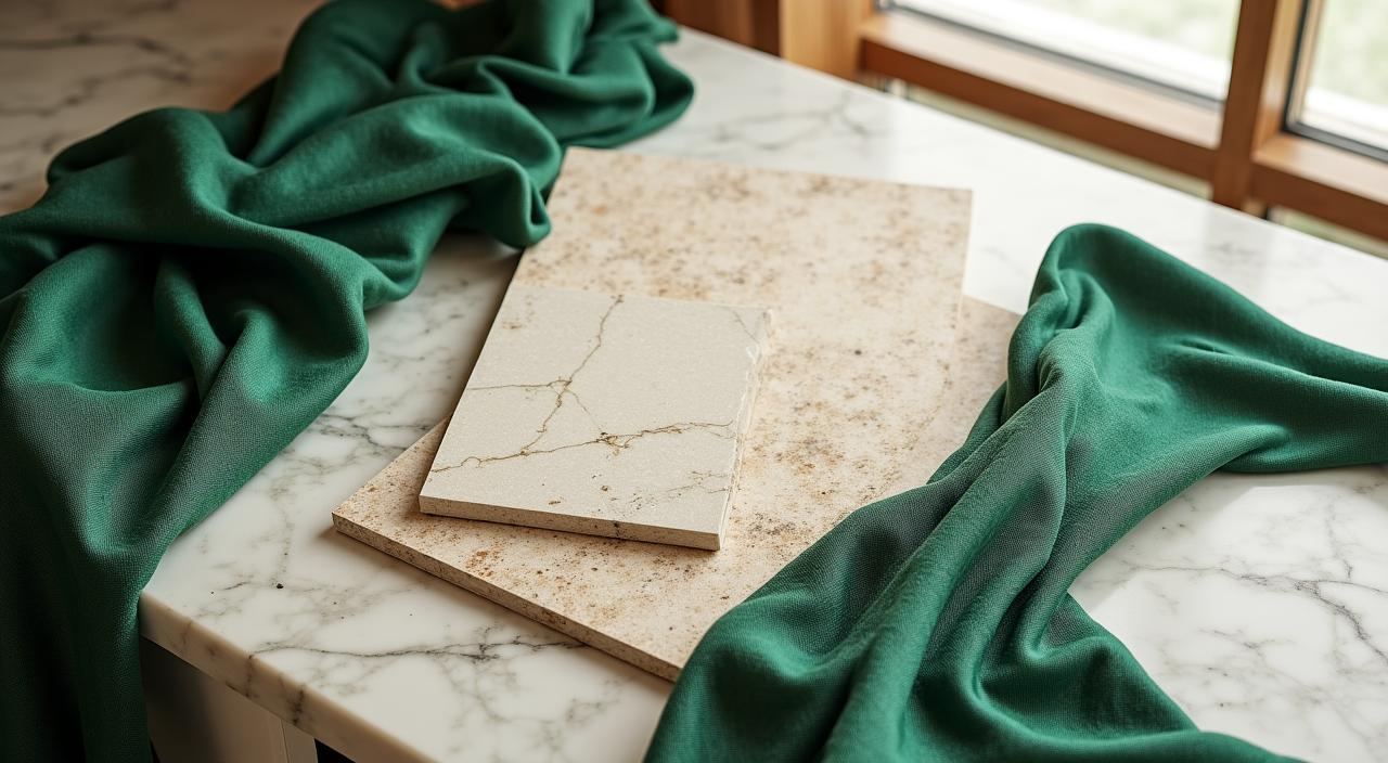 Planimetria architettonica moderna con campioni di materiali eleganti